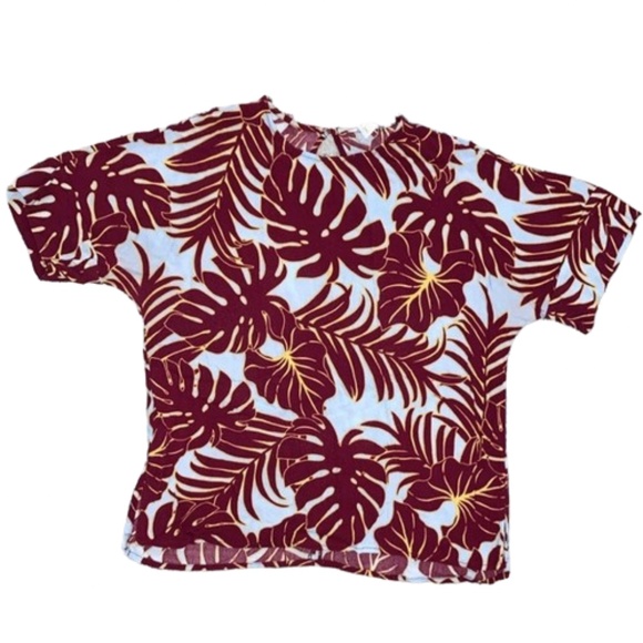 H&M size 8 Womens top short sleeved red and blue Hawaiian Leaves Paradise - Picture 8 of 8